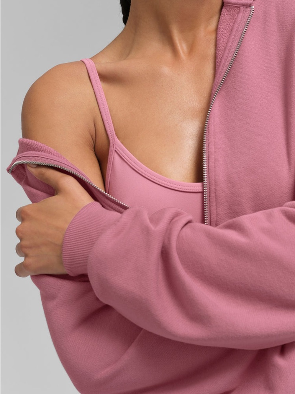 Alo Yoga Pink Wild Rose Sweet Escape Zip Up Cropped Drop Sleeve Hoodie NWT - Picture 3 of 9